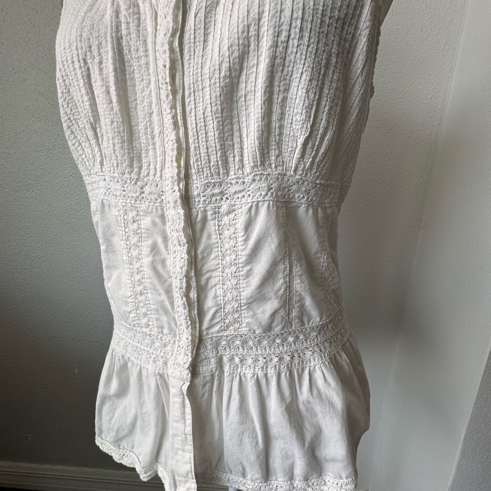 Faded Glory White Babydoll Top Cotton Lace Blouse Boho Sleeveless SZ M - Picture 5 of 13
